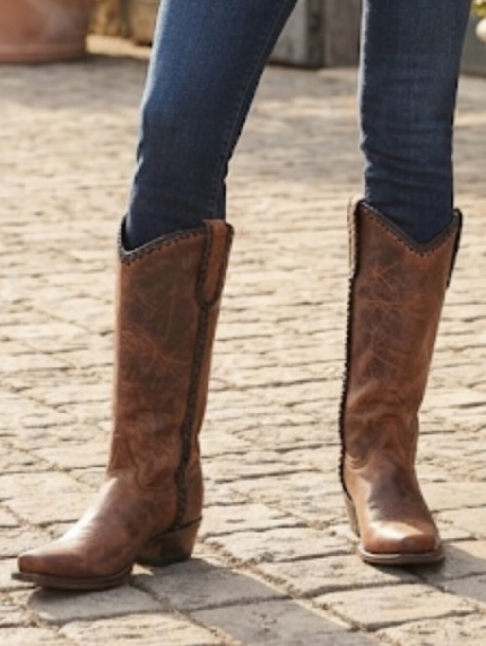 Lucchese Women 9910V Braided Tall Square Leather Boots Shoes Sz 9.5D